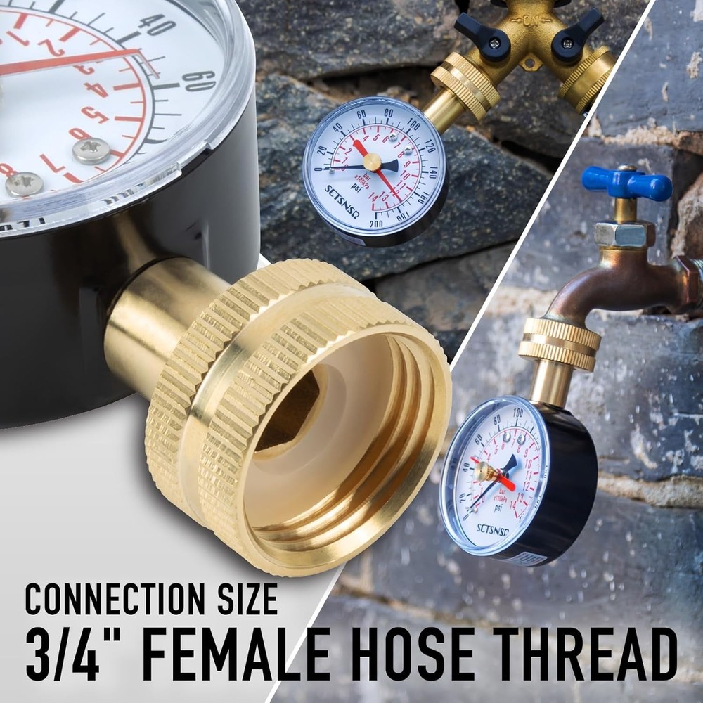 Accurate 0-200 PSI Water Pressure Gauge with Red Max Pointer, 2.5" Dial