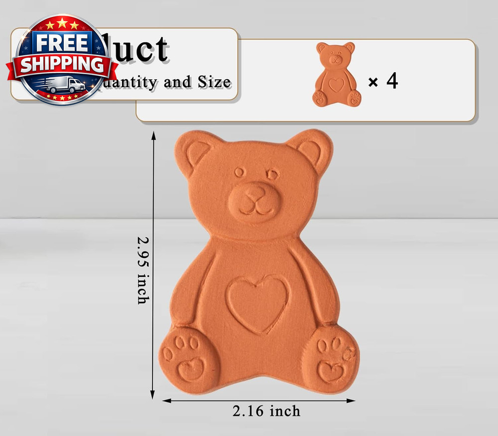 4 Pack Bear Shaped Terracotta Brown Sugar Savers - Keep Sugar Soft!