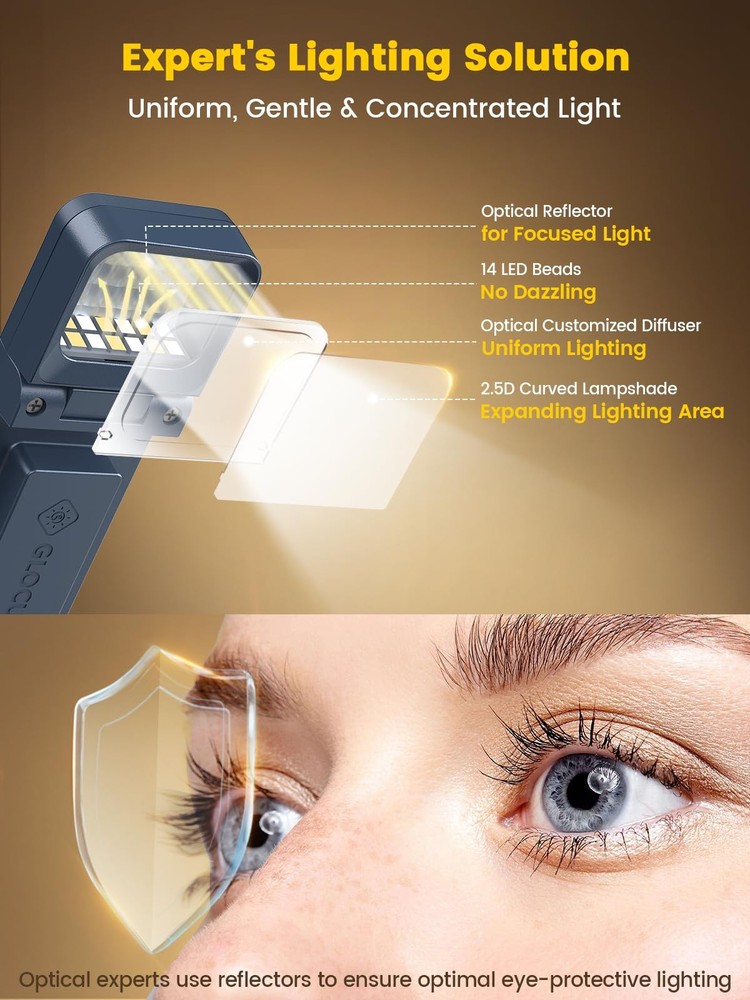 Glocusent Book Lights for Reading at Night, Rechargeable Reading Light with Slee