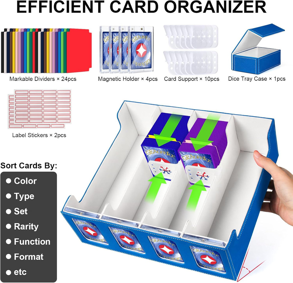 Trading Card Storage Box with Commander Display, 3200+ Card Deck Case with Magne