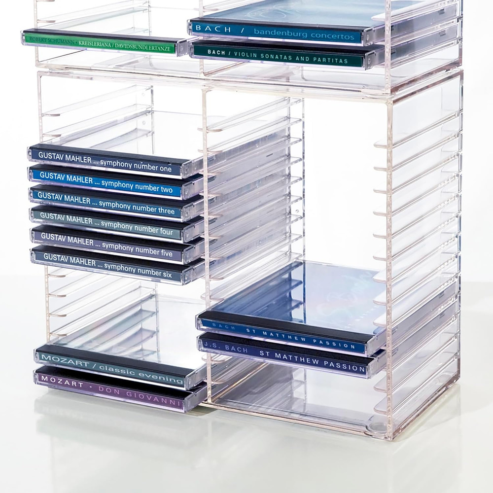 Stori Stackable Clear Plastic CD Organizer with Rubber Feet | Rectangular Jewel