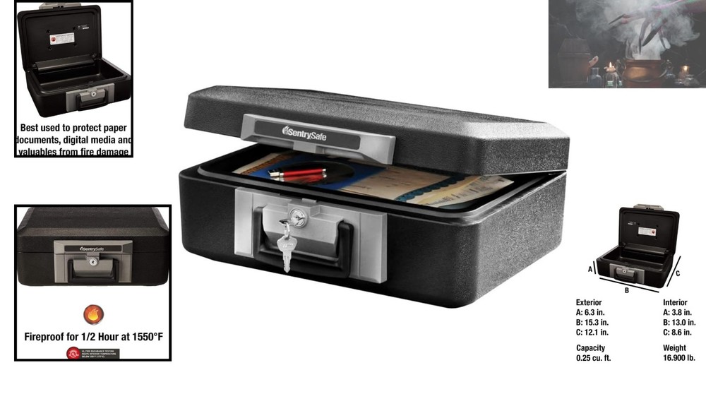 Fireproof Chest Safe with Key Lock, 0.25 Cu Ft - Trusted Security for Documents