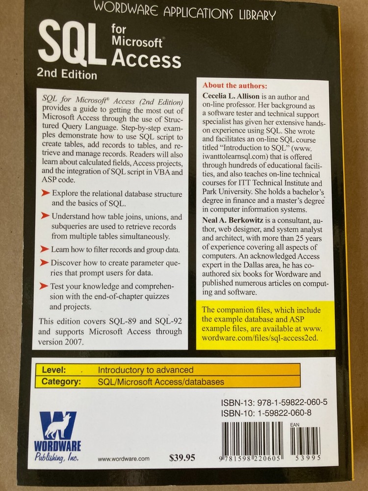 SQL for Microsoft Access 2nd Edition Paperback, by Allison Cecelia L.
