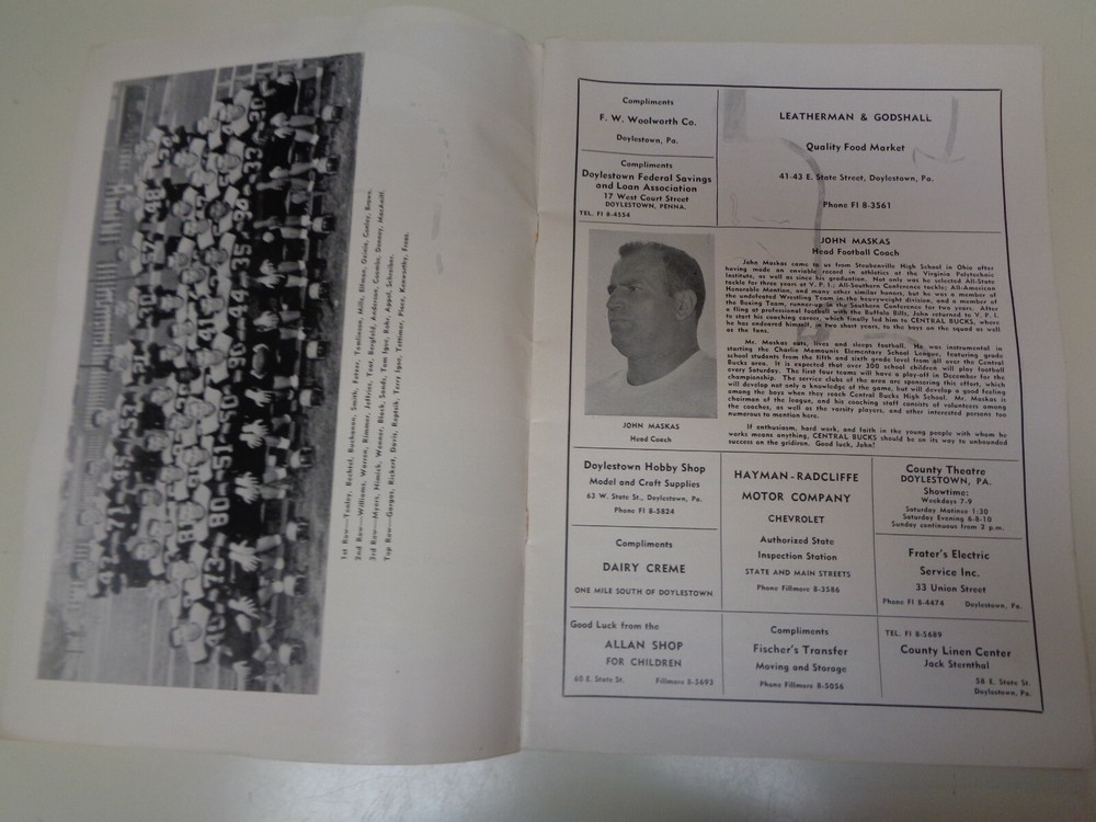 Upper Perkiomen vs Central Bucks High School Football Program 1957 Coca Cola Ad