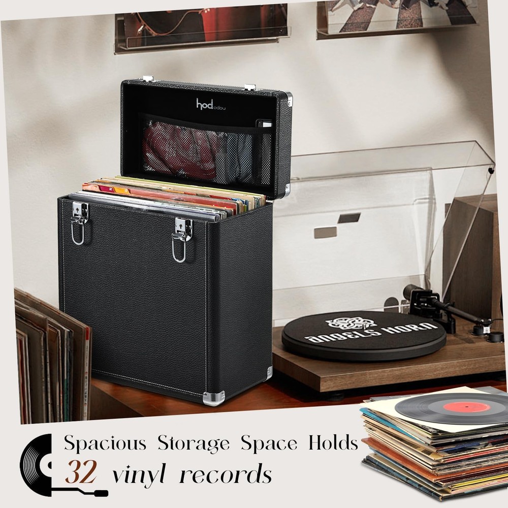 Hododou Vinyl Record Storage Box with Lock Organizer for Black