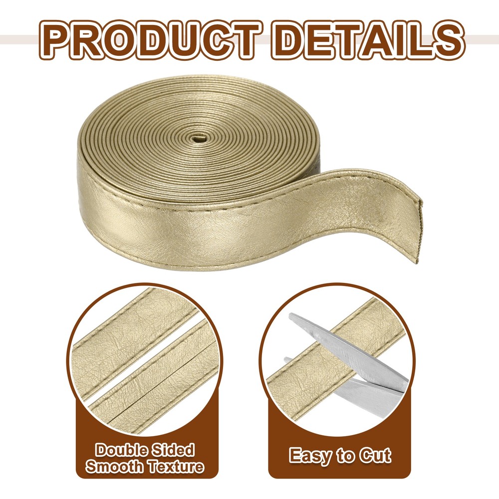 3 Yard Double Sided PU Leather Strap, 0.79" Wide Flat Strips, Gold