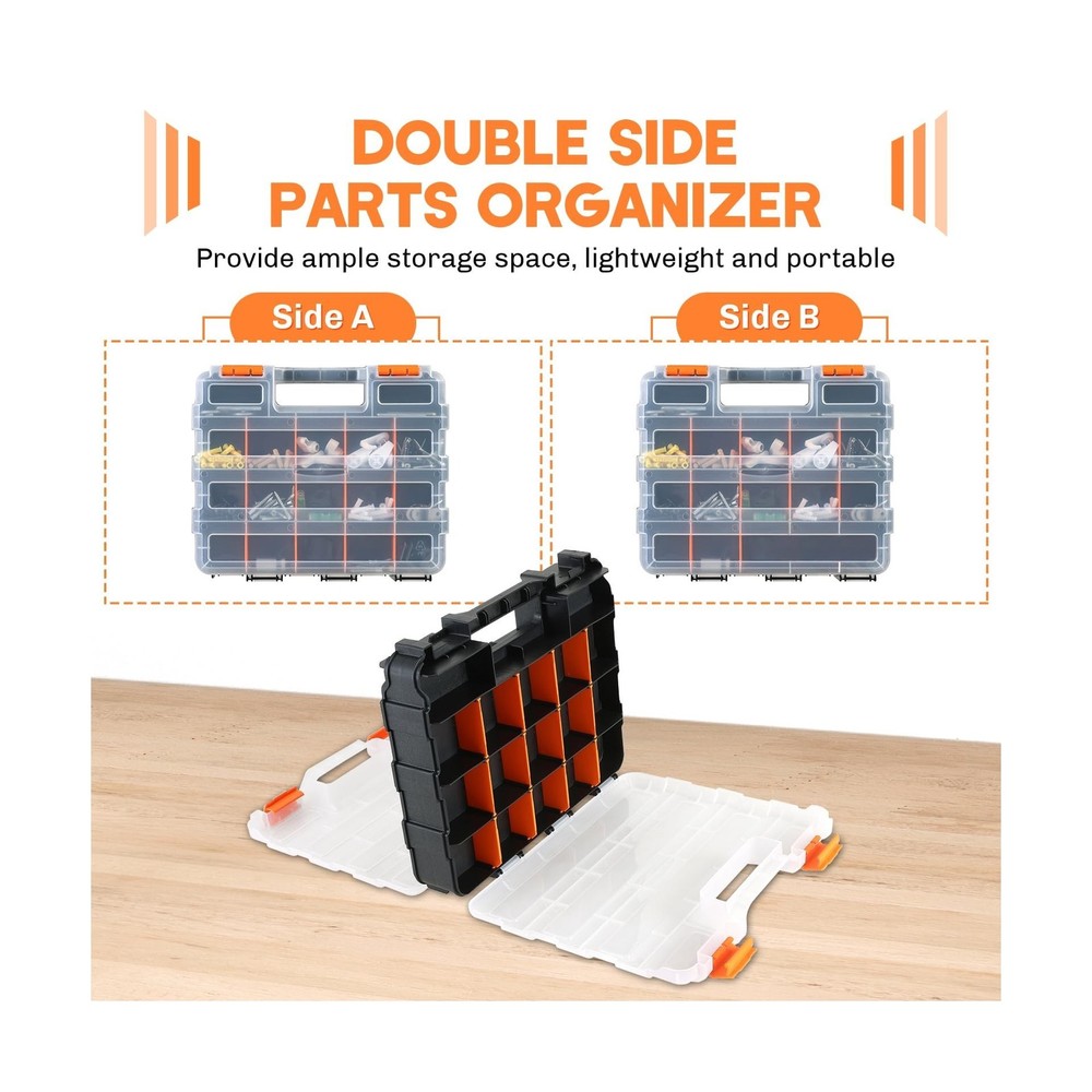 Small Parts Organizer | Storage Case Tools Box Organizer 34-Compartments Doub...