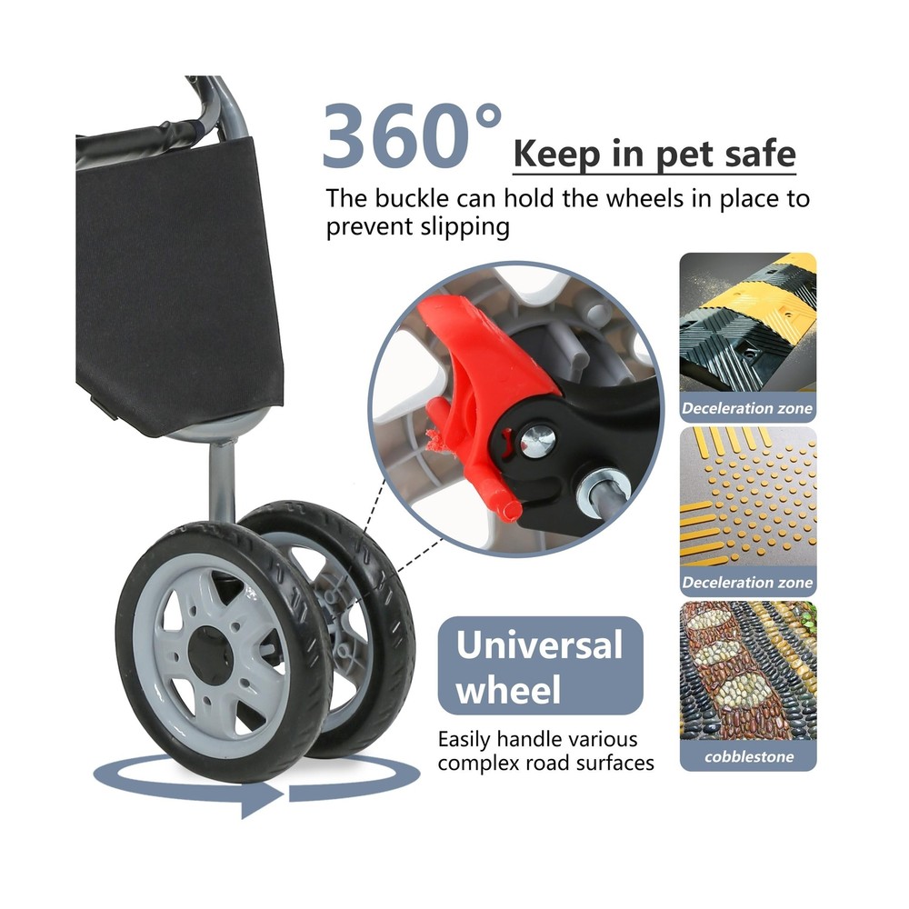 FDW Pet Stroller Foldable Dog Stroller 3-Wheel Durable Cat Jogger Stroller fo...