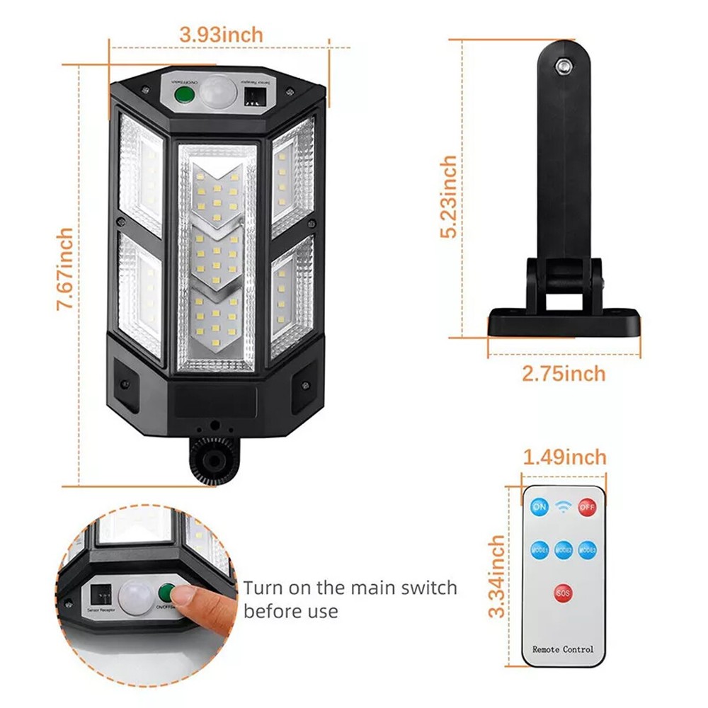 LED Solar Powered Night Safety Street Light With Motion Sensor & Remote Control