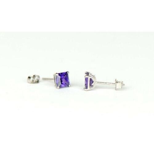 14k White Gold Solid Square Princess Cut Birthstone 5MM CZ Stud Earrings