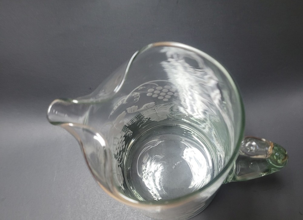 Mid-Century Modern Glass Pitcher with Grape Vine Pattern
