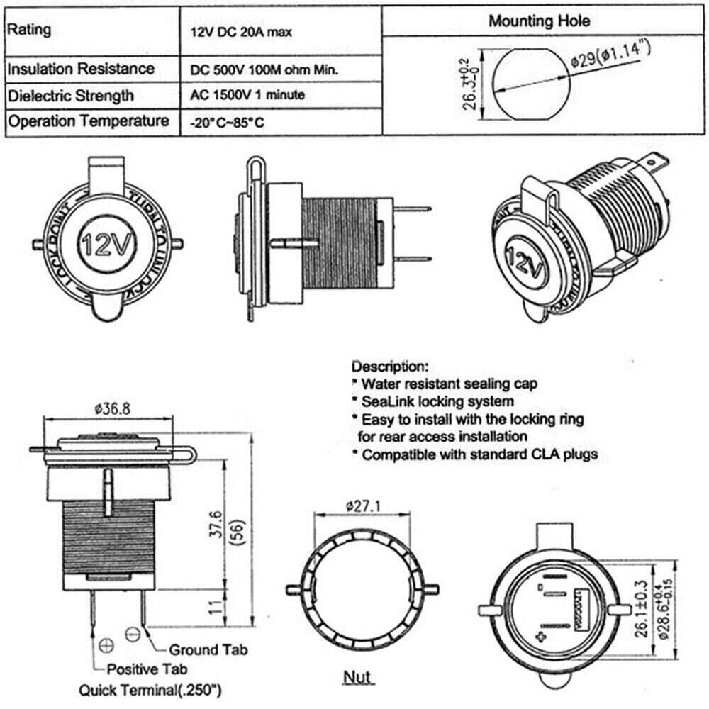 4 PACK 12V Cigarette Lighter Socket Car Marine Motorcycle ATV RV Power Socket US