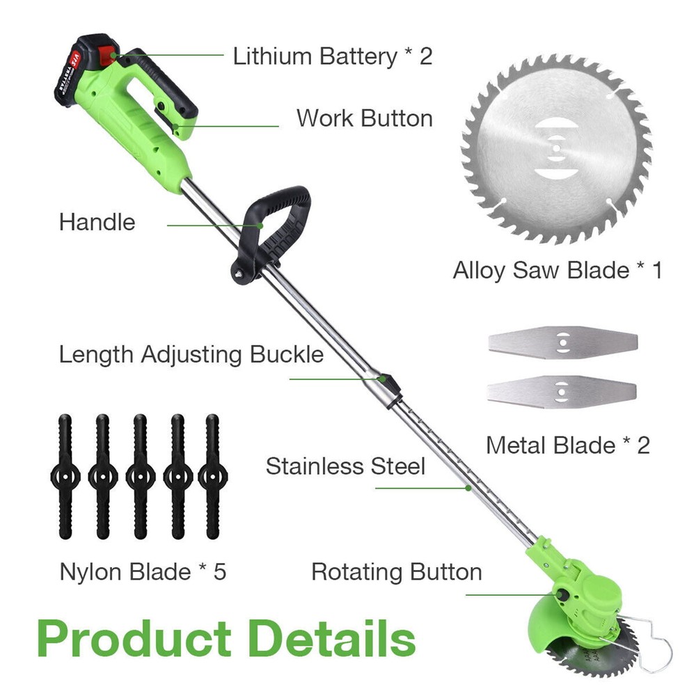 600W Cordless Electric Weed Eater Lawn Edger Grass String Trimmer with Battery