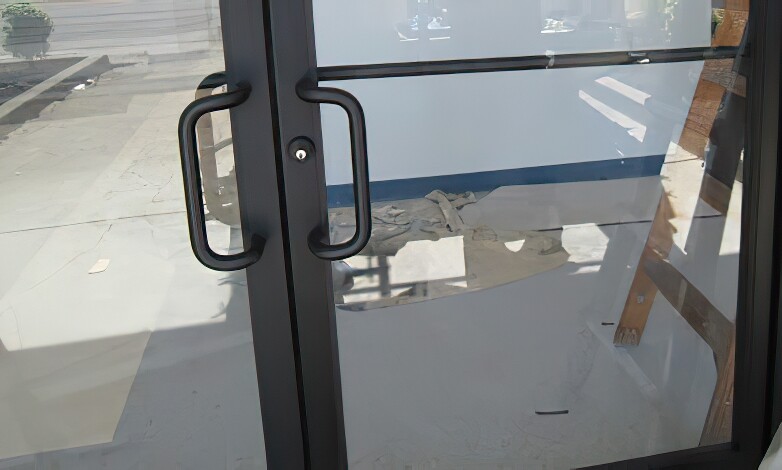 CEL Round Solid Aluminum Storefront Door Pull Handle and Push Bar Set - 12"X33"