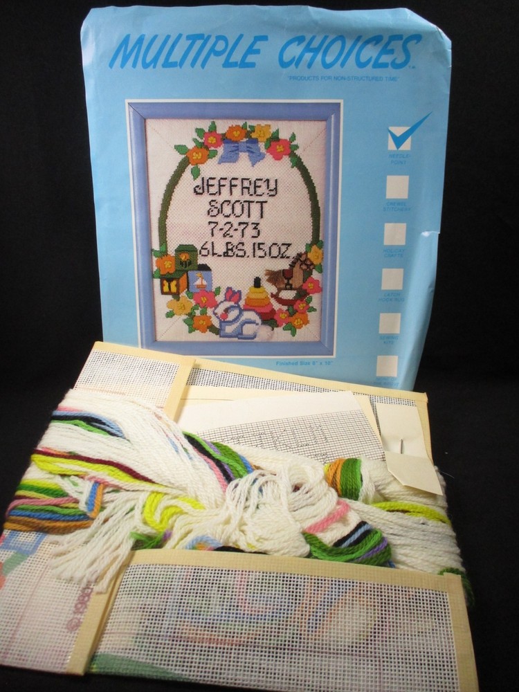 1980 Multiple Choices Needlepoint Kit - Toyland Birth Record - Long Stitch