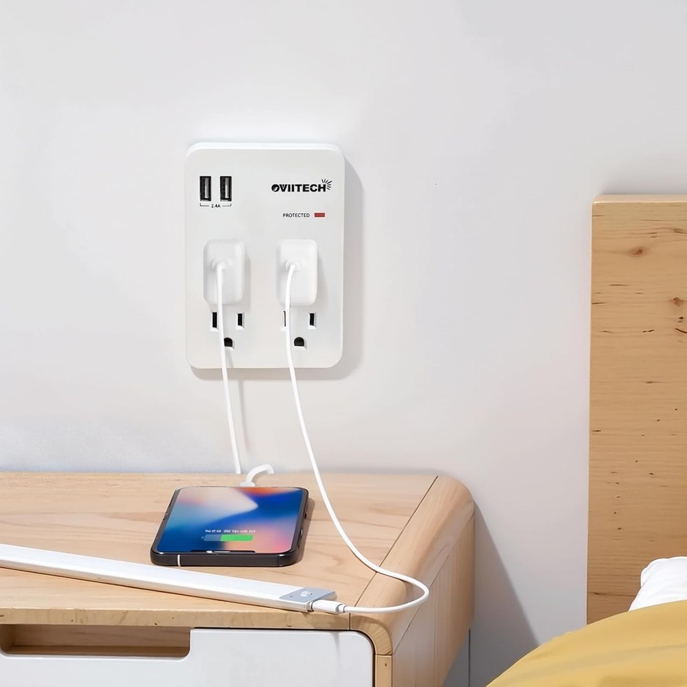 Compact Multi-Functional Wall Outlet with Surge Protection & USB Port Charging