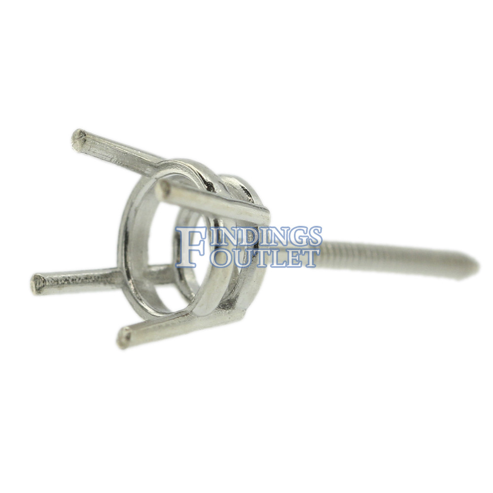 14k White Gold Round Stud Earring Mounting Setting Screw Back Post 4 Prong