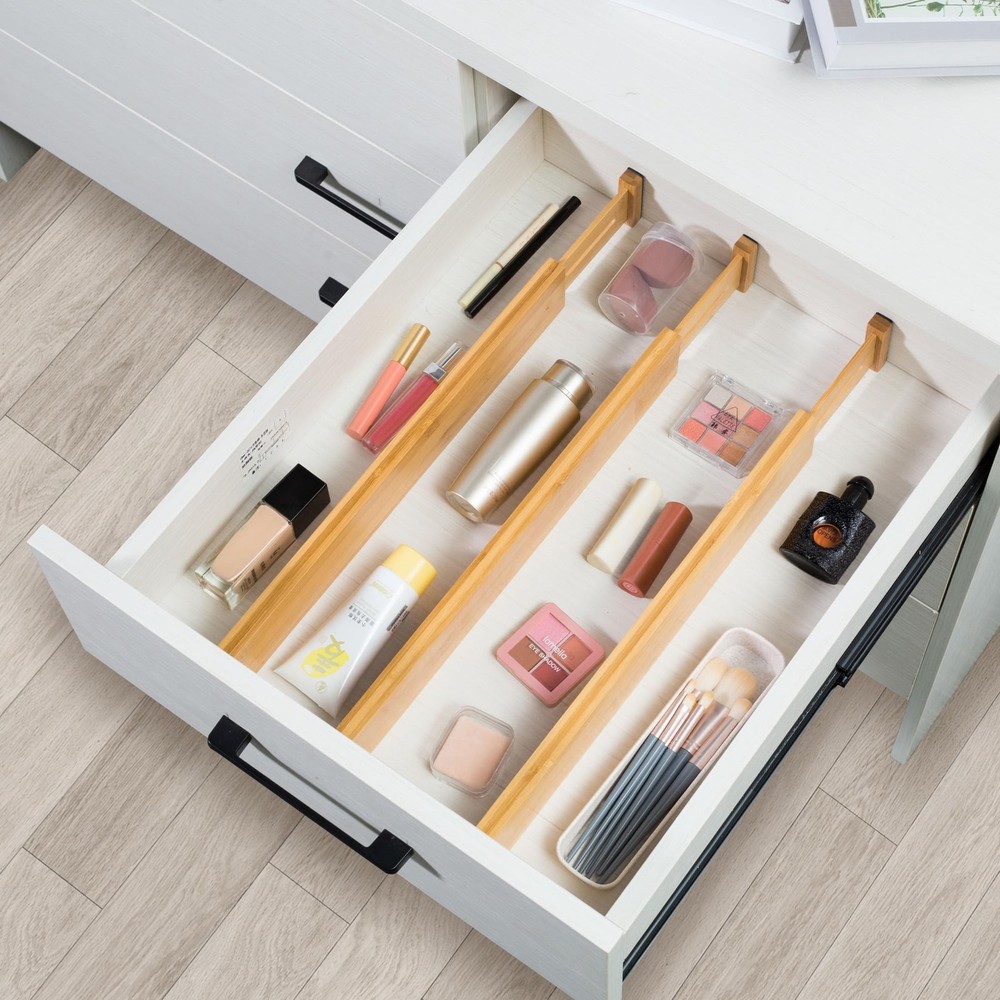 Adjustable Bamboo Drawer Dividers, Expandable Drawer Organizer for Kitchen, B...