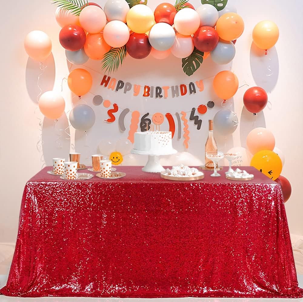 QueenDream Sequin Tablecloth 90"x156" Red Tablecloth Rectangular Party