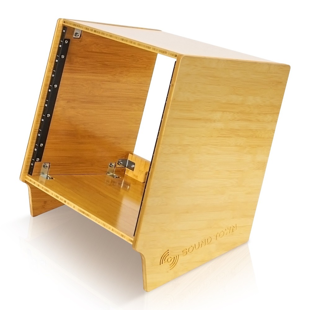 Sound Town DIY 10U Angled Desktop Turret Studio Rack, Solid Bamboo (STBR-10SL)