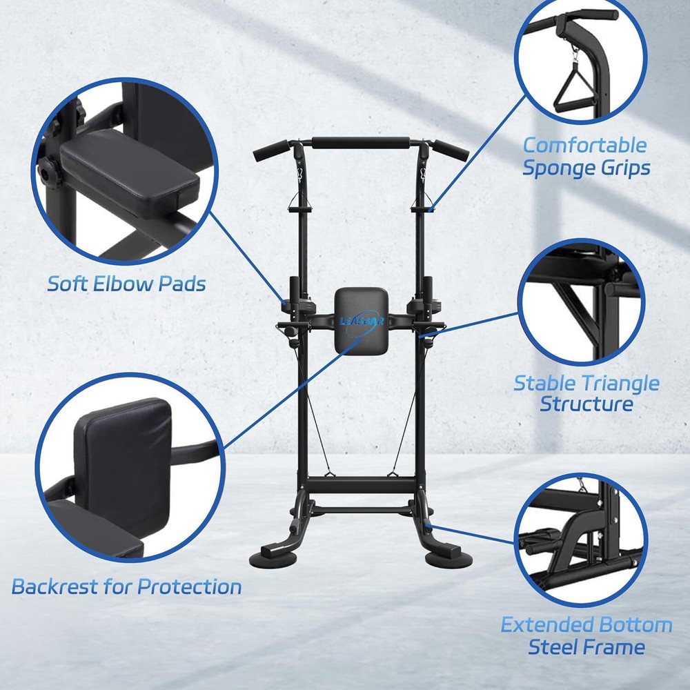 Pull Up Dip Station,Power Tower with Backrest,Adjustable Height Bar Stand