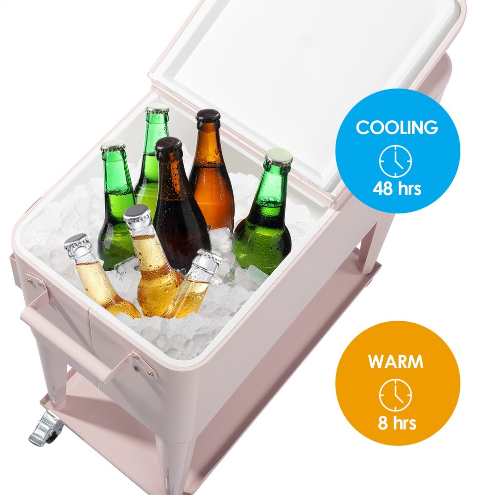 80QT Pink Outdoor Rolling Cooler