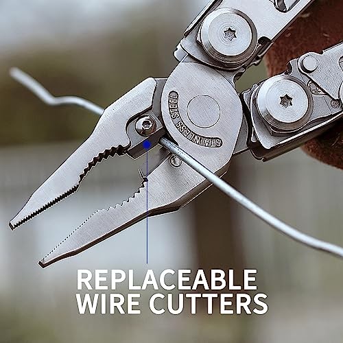 Multitool, 29-in-1 Multitool Pliers with Replaceable Wire Cutters and Silver