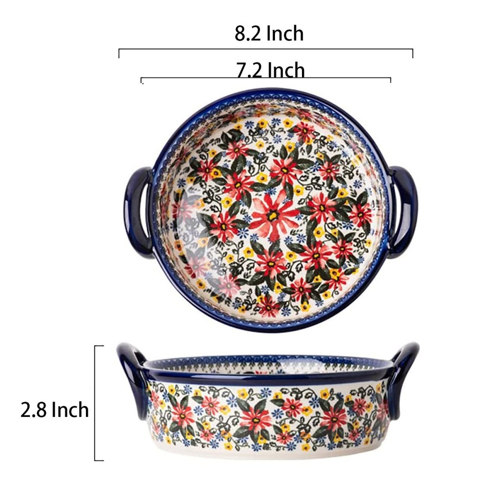 Red Daisy Flower Vintage Style Ceramic Bakeware Casserole Dish Baking Pan