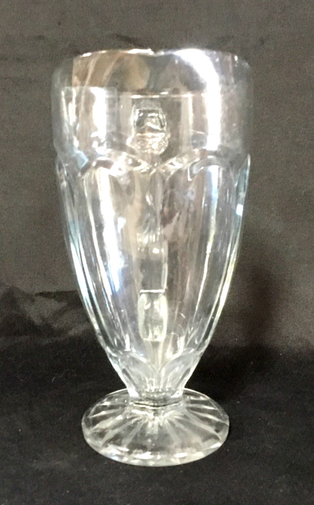 Vintage Pressed Glass Pitcher Footed Starburst Base 9” Tall