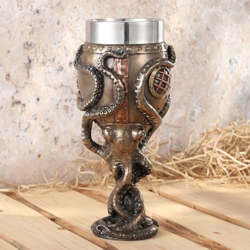 Resin Goblets Steampunk Brass Octopus Grasping Bathysphere Gobletk, Bronze
