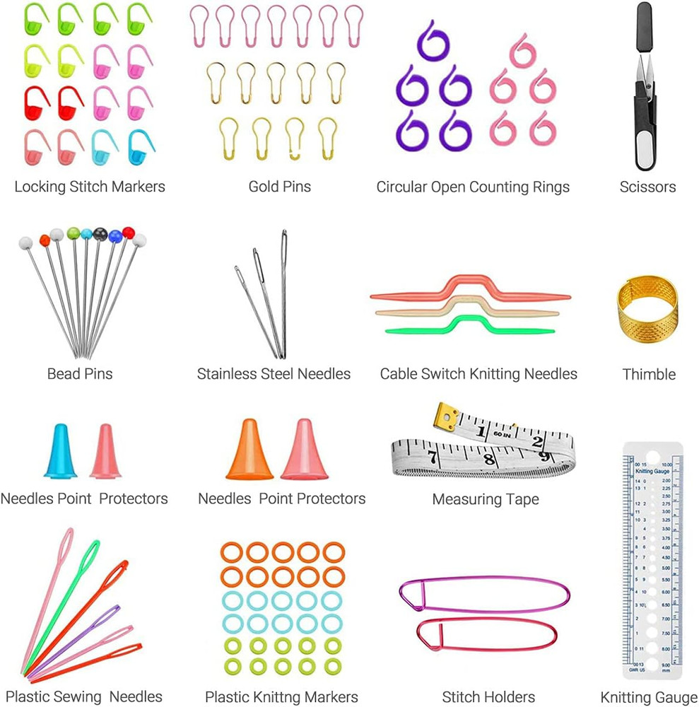 Crochet Hook Set with Yarn – 100pc Knitting Needles, Sewing & Craft Tools Kit
