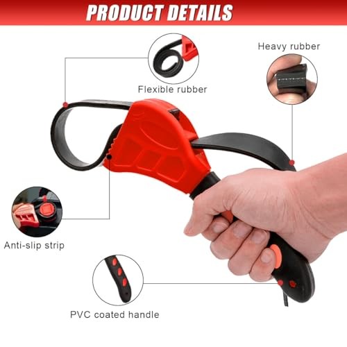 2PCS Rubber Strap Wrenches, 24 Inch & 19.8 Inch Adjustable Oil Filter Strap Red