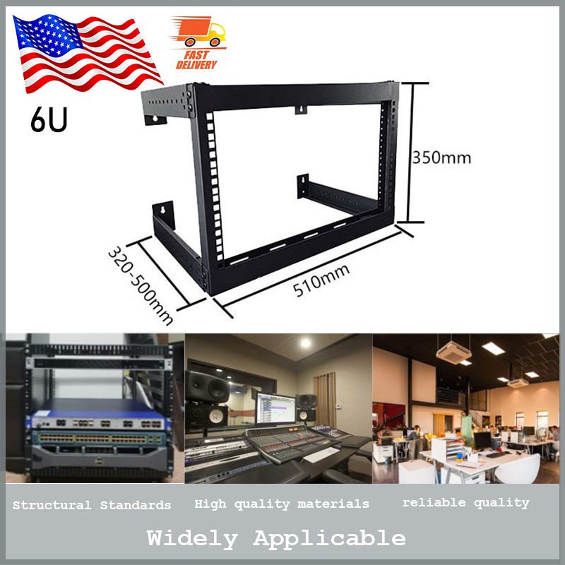 6U Wall Mounted Open Frame Server Equipment Rack Adjustable 19 Inch Black