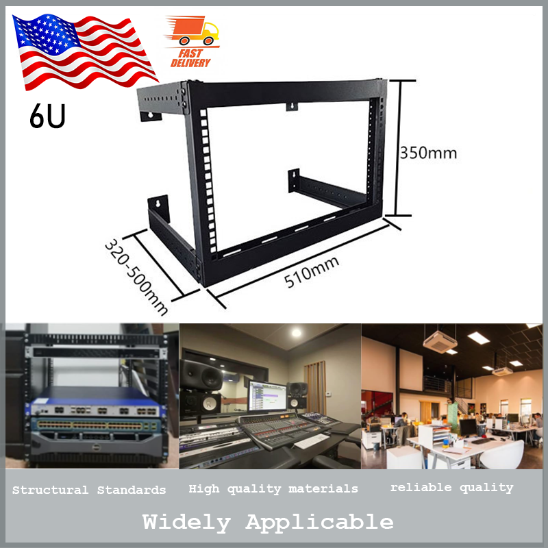 6U Wall Mounted Open Frame Server Equipment Rack Adjustable 19 Inch Black