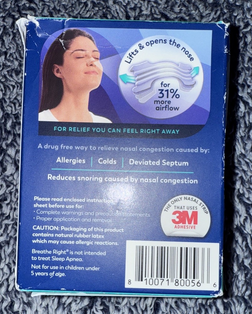 Breathe Right Nasal Strips Extra Strength Clear 41 Strips Exp 4-30-30 Open Box