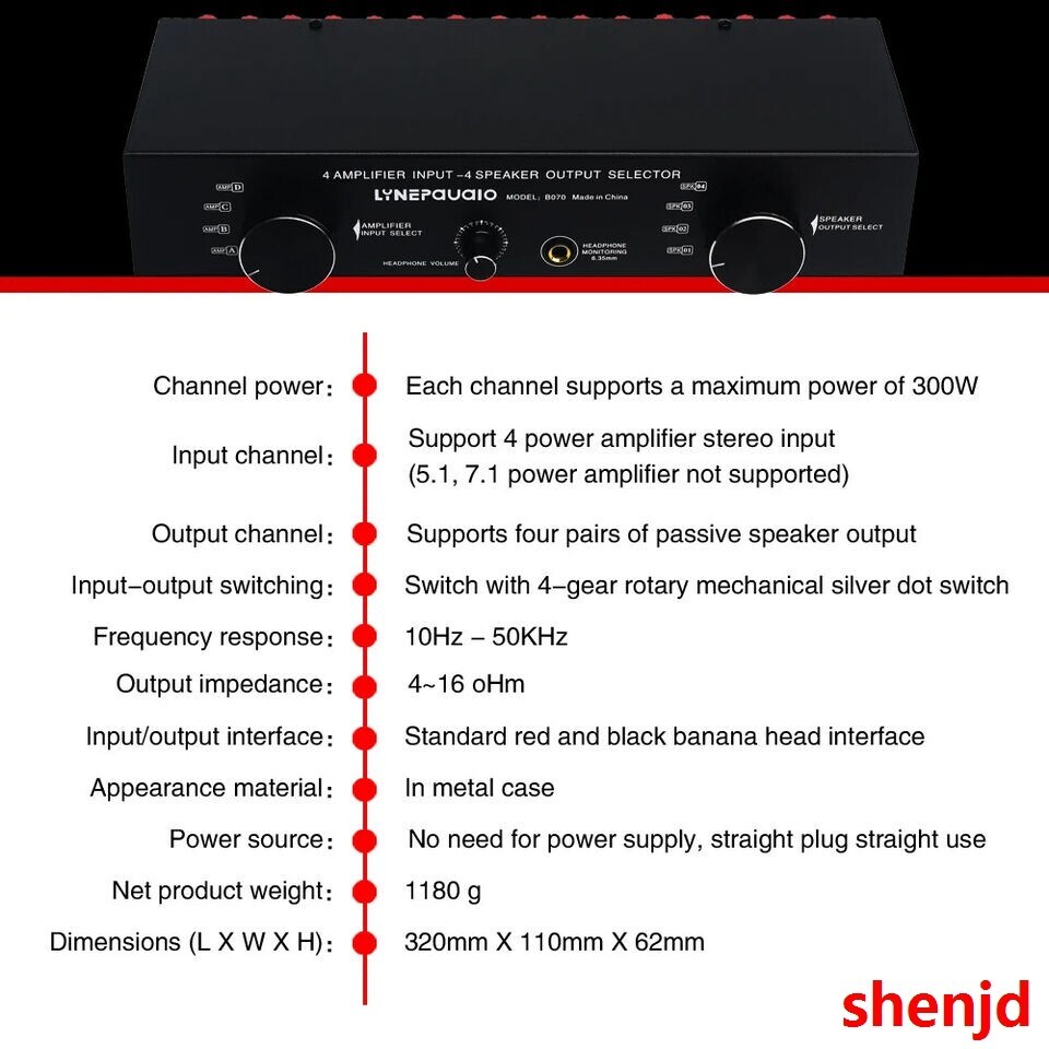 4 Input 4 output Power Amplifier Speaker Selector Switcher Speaker Switch @