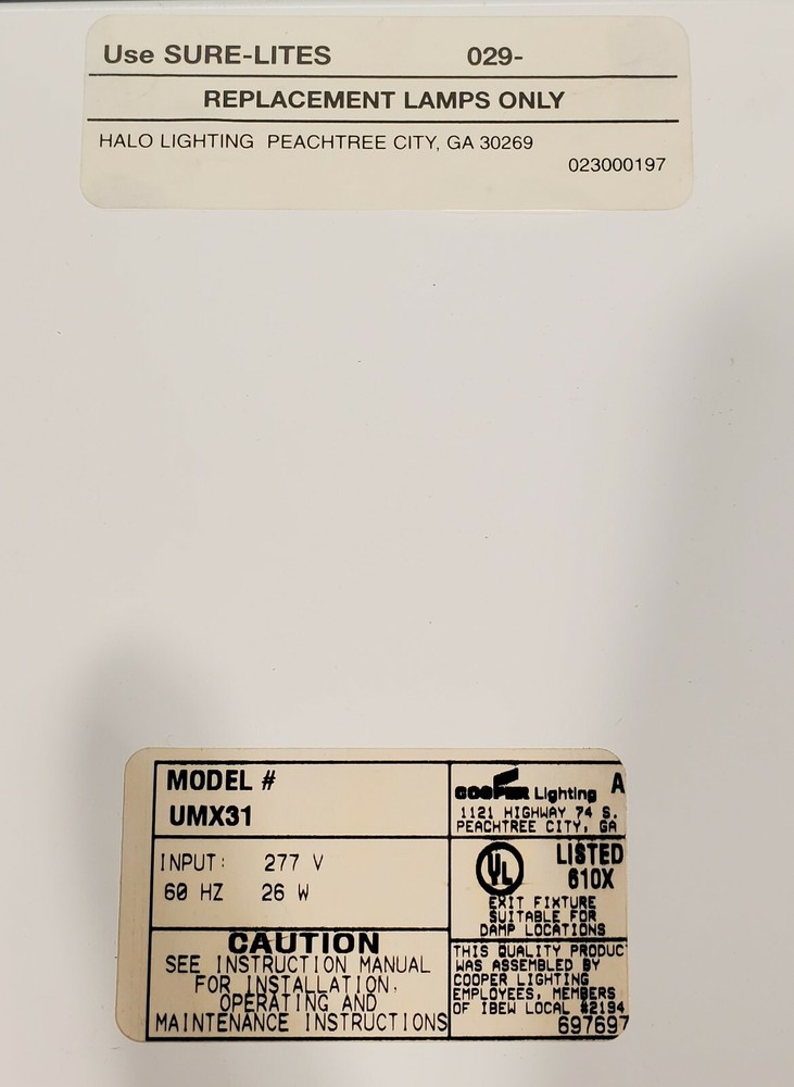 SURE-LITES / COOPER UMX31 TYPE X3 WATERTIGHT LIGHTED EMERGENCY EXIT SIGN