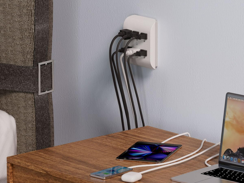 6-Outlet Extender with Central Anchor, 3-Prong Grounded Wall Tab, Multiple Outle