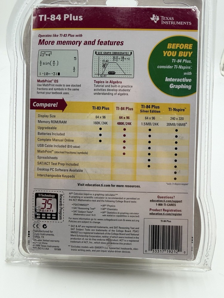 Texas Instruments TI-84 Plus Graphing Calculator USB LCD MathPrint Programmable