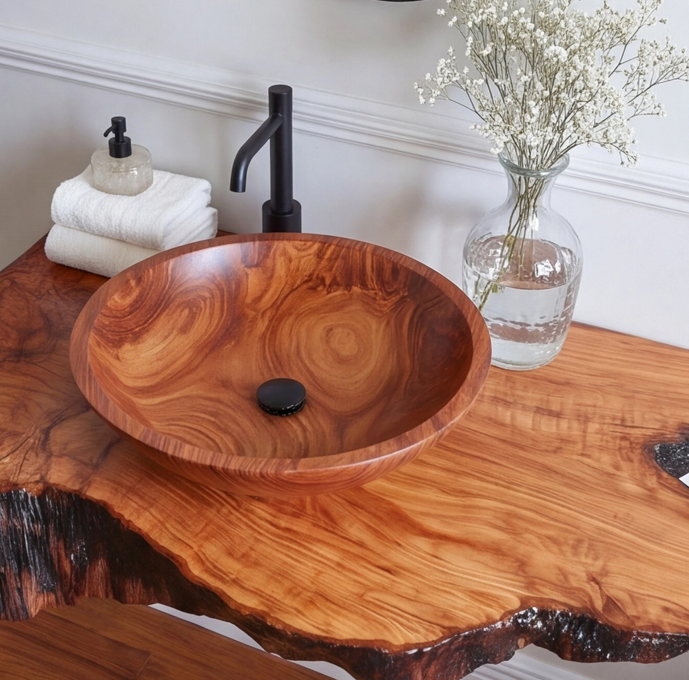 Modern Rustic Solid Wood Vanity - Natural Live Edge Bathroom Sink Console