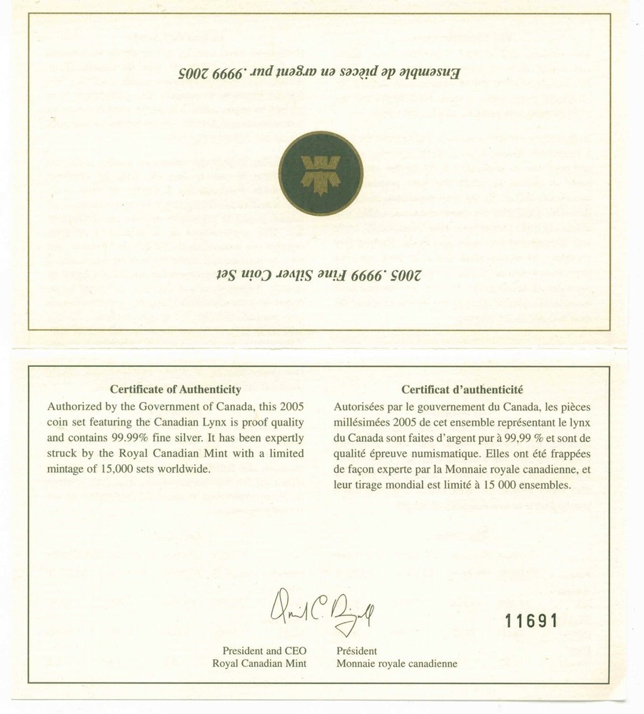 2005 Canada 4 Coin Silver Lynx Set MINT BOX & COA ONLY No Coins