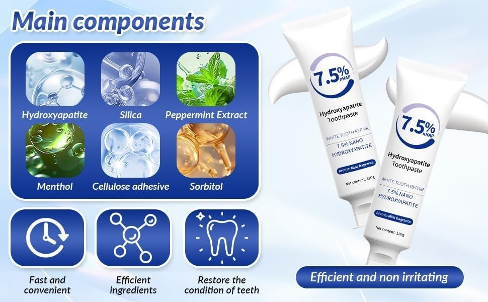 Natural Hydroxyapatite Toothpaste for Whiter Teeth & Sensitivity Relief - 2pcs