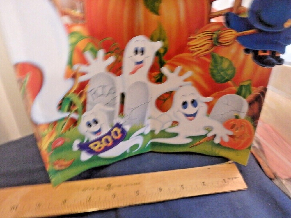 Halloween Pop-Up Witch, Scarecrow, Ghosts, 1999 Impact Plastics, 4 sided