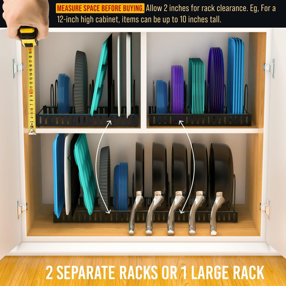 Bakeware Pots and Pans Organizer under Cabinet, 10 Adjustable Compartments Cooki