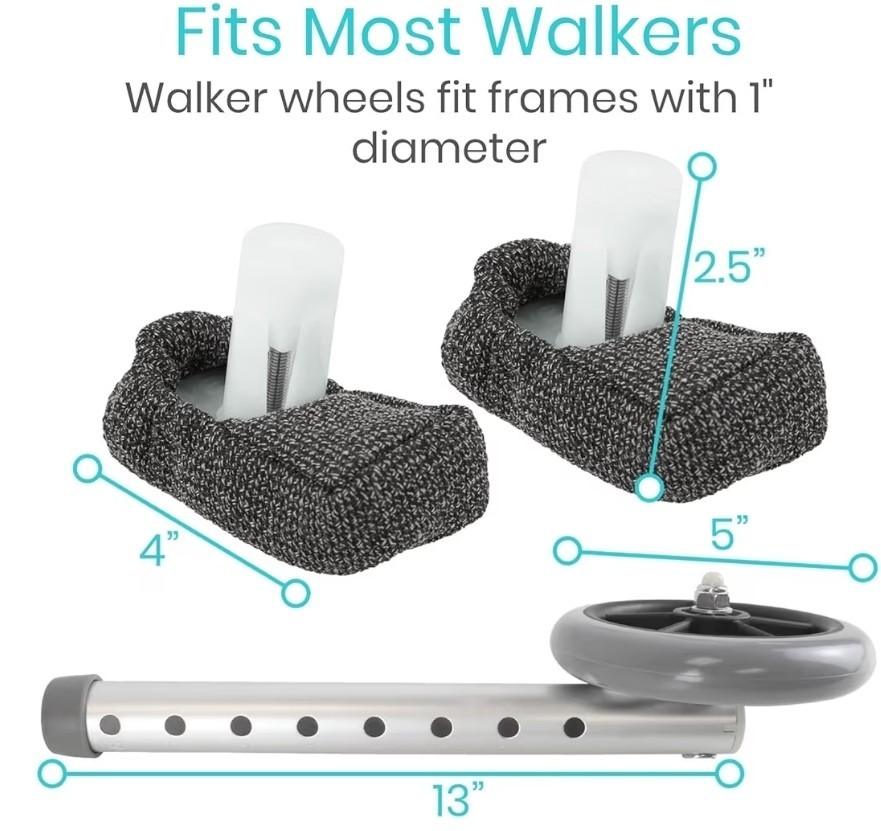 Vive Walker Wheels and Ski Glides - Replacement Feet - Accessories 6 Piece Set