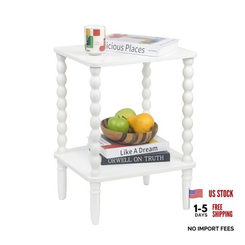 End Table, Small Side Table with Storage Shelf, 2-Tier Modern NightStand White