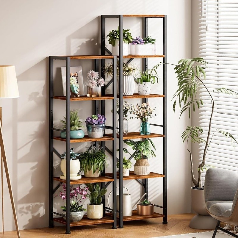 Industrial 6 Tier Bookcase Slim Storage Multi Use Display Rack Easy Assembly