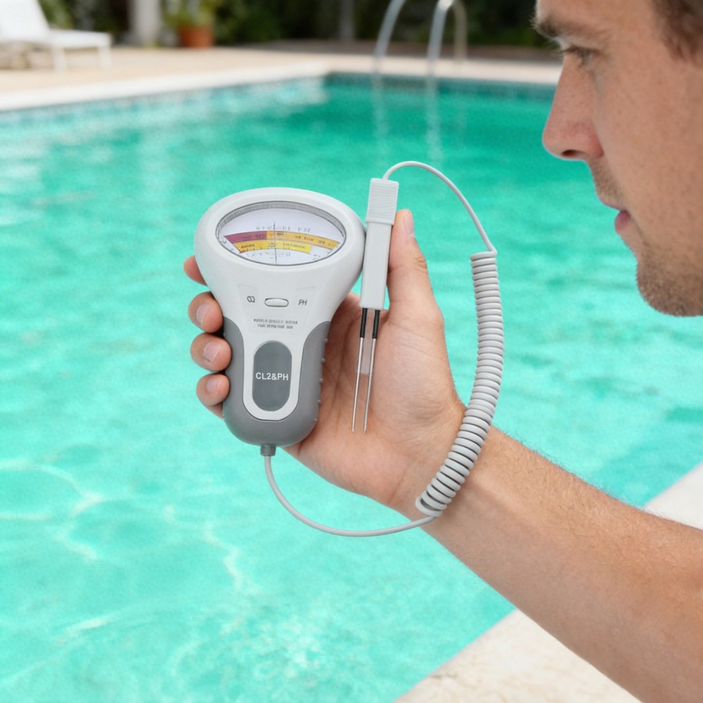 Swimming Pool Water Quality Tester, pH & Chlorine Level Meter with Probe