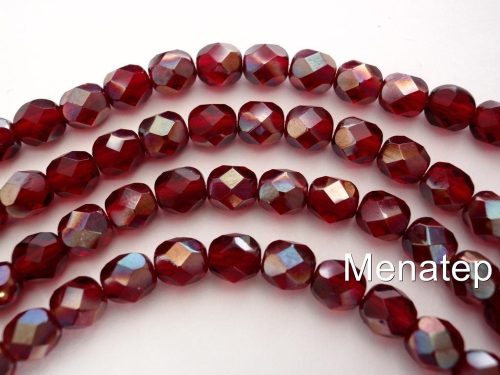 25 6mm Czech Glass Firepolish Beads: Ruby - Celsian