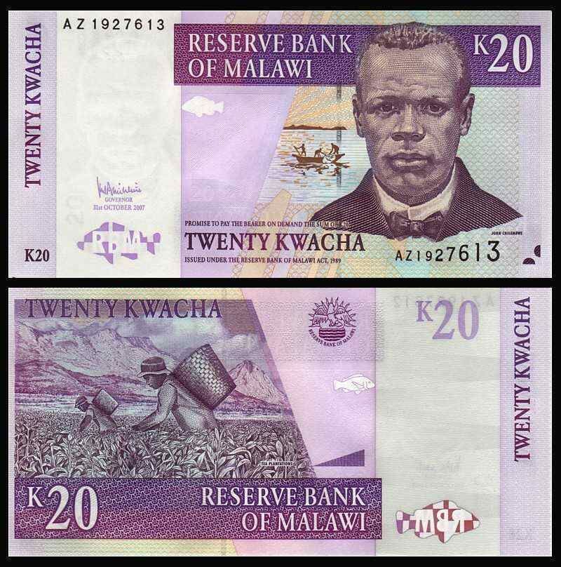 MALAWI 5 NOTE SET 5 10 20 50 100 KWACHA UNC